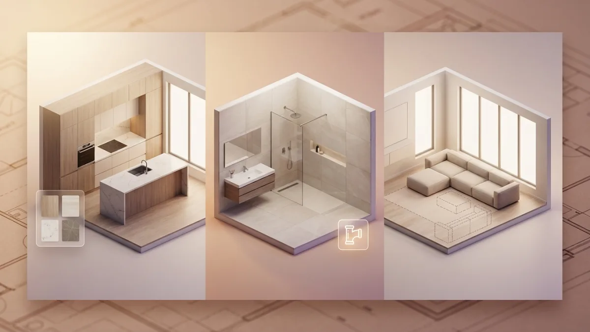Detailed architectural blueprints highlighting various living spaces and structural updates.