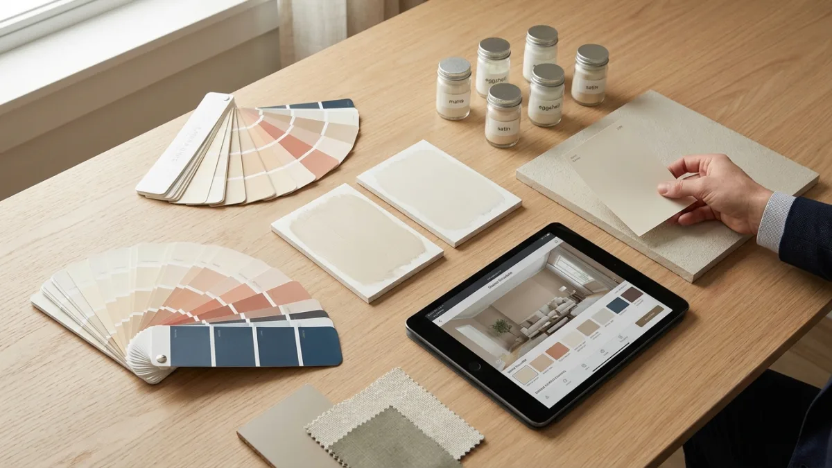 Professional color consultant helping a client select the perfect paint swatches for their interior walls.
