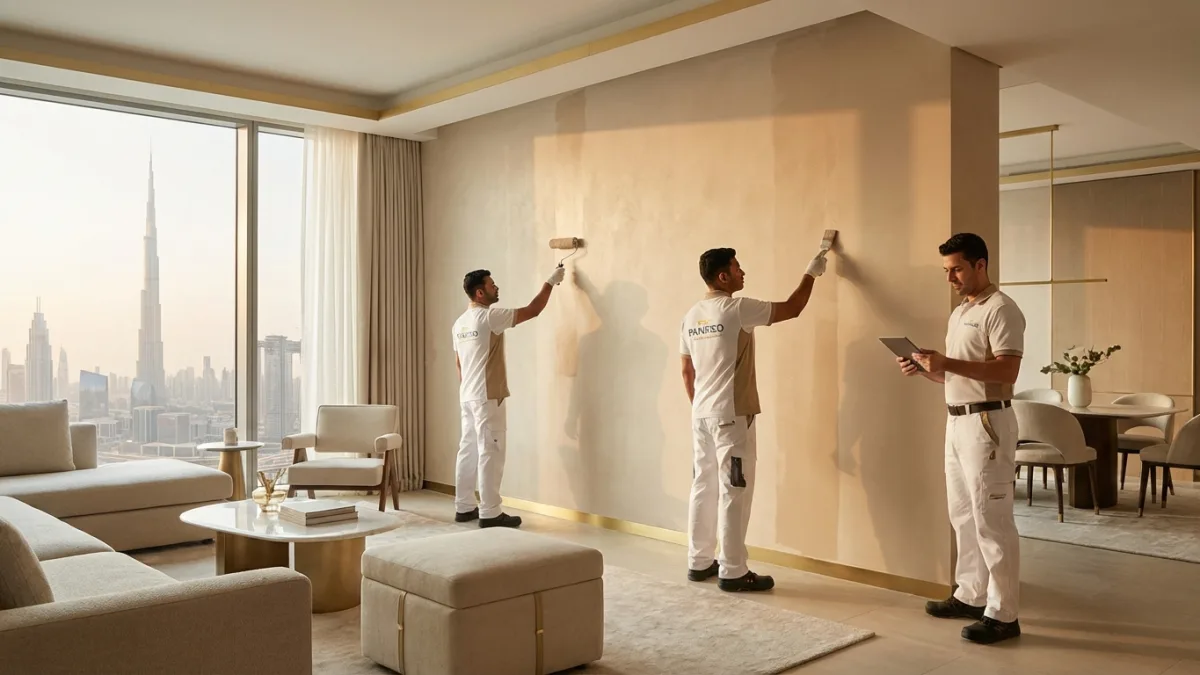 Expert painters from a top painting company in Dubai transforming a modern residential property.