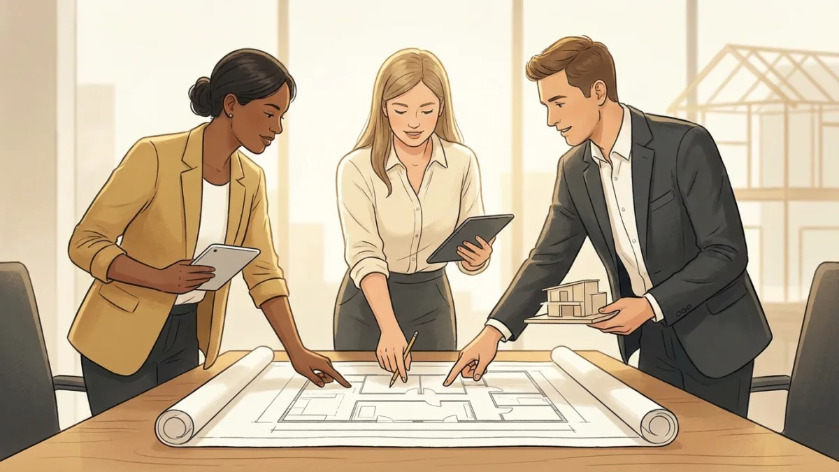 Homeowners review project blueprints with an experienced contractor to ensure a successful renovation.